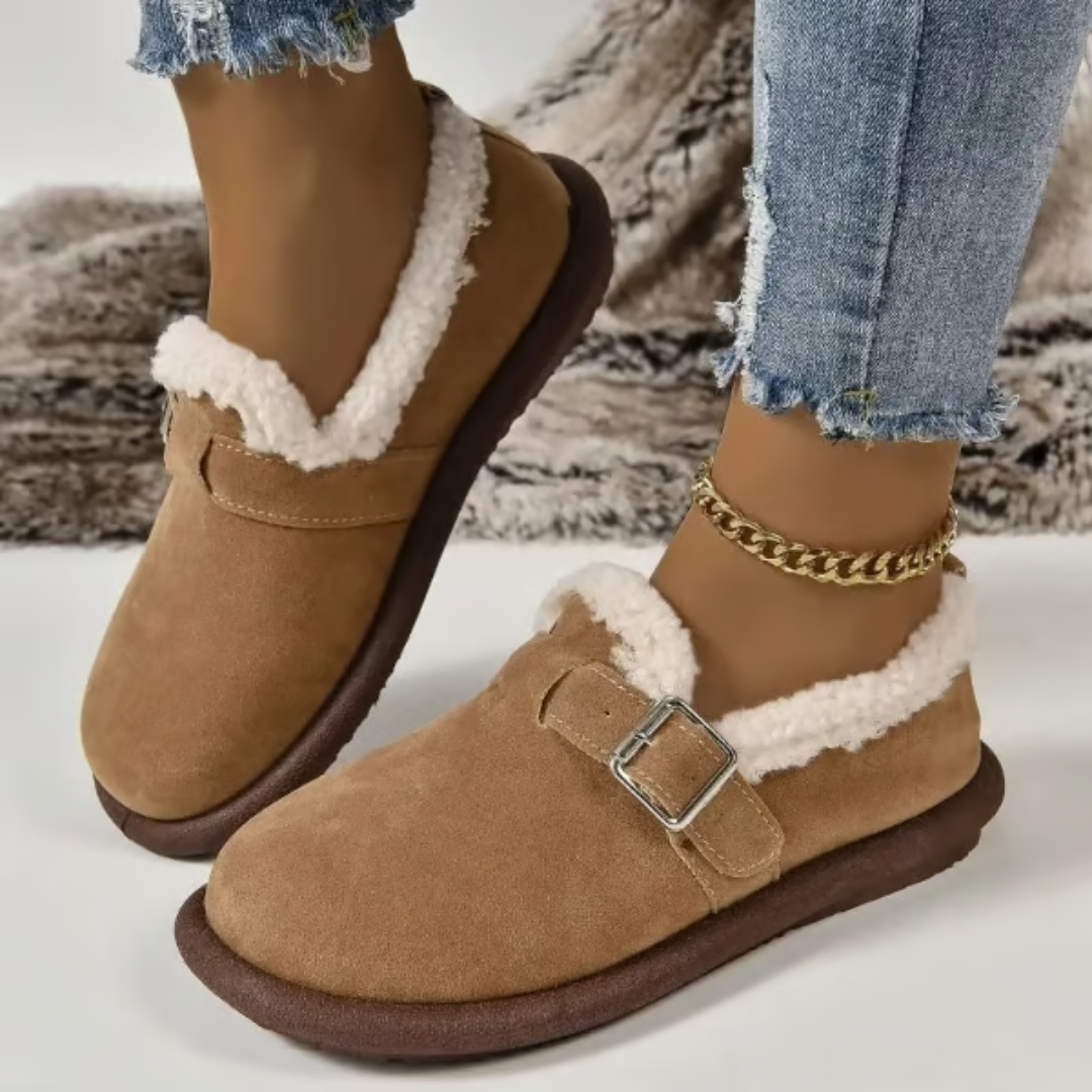 Sapatos Rasos de Pelúcia com Biqueira Redonda para Mulher