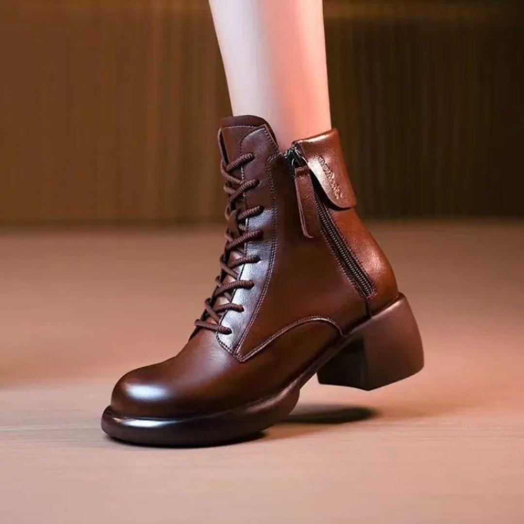 Botas de Couro com Fecho de Correr para Mulher