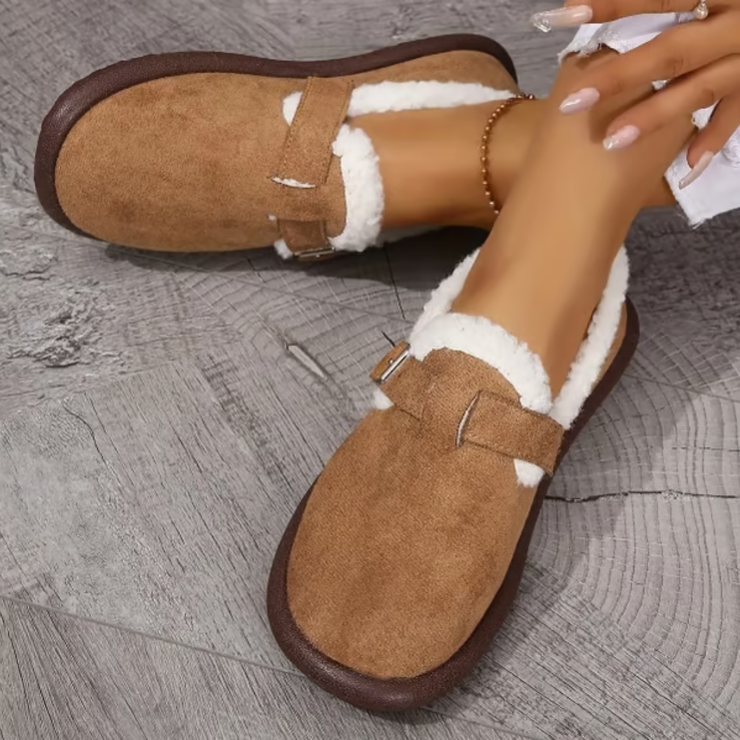 Sapatos Rasos de Pelúcia com Biqueira Redonda para Mulher