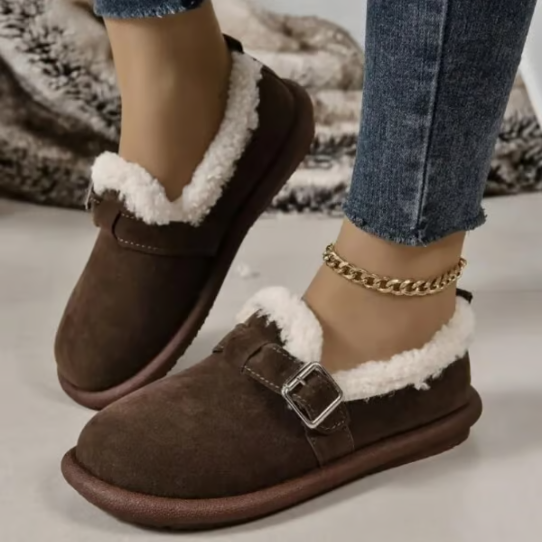 Sapatos Rasos de Pelúcia com Biqueira Redonda para Mulher