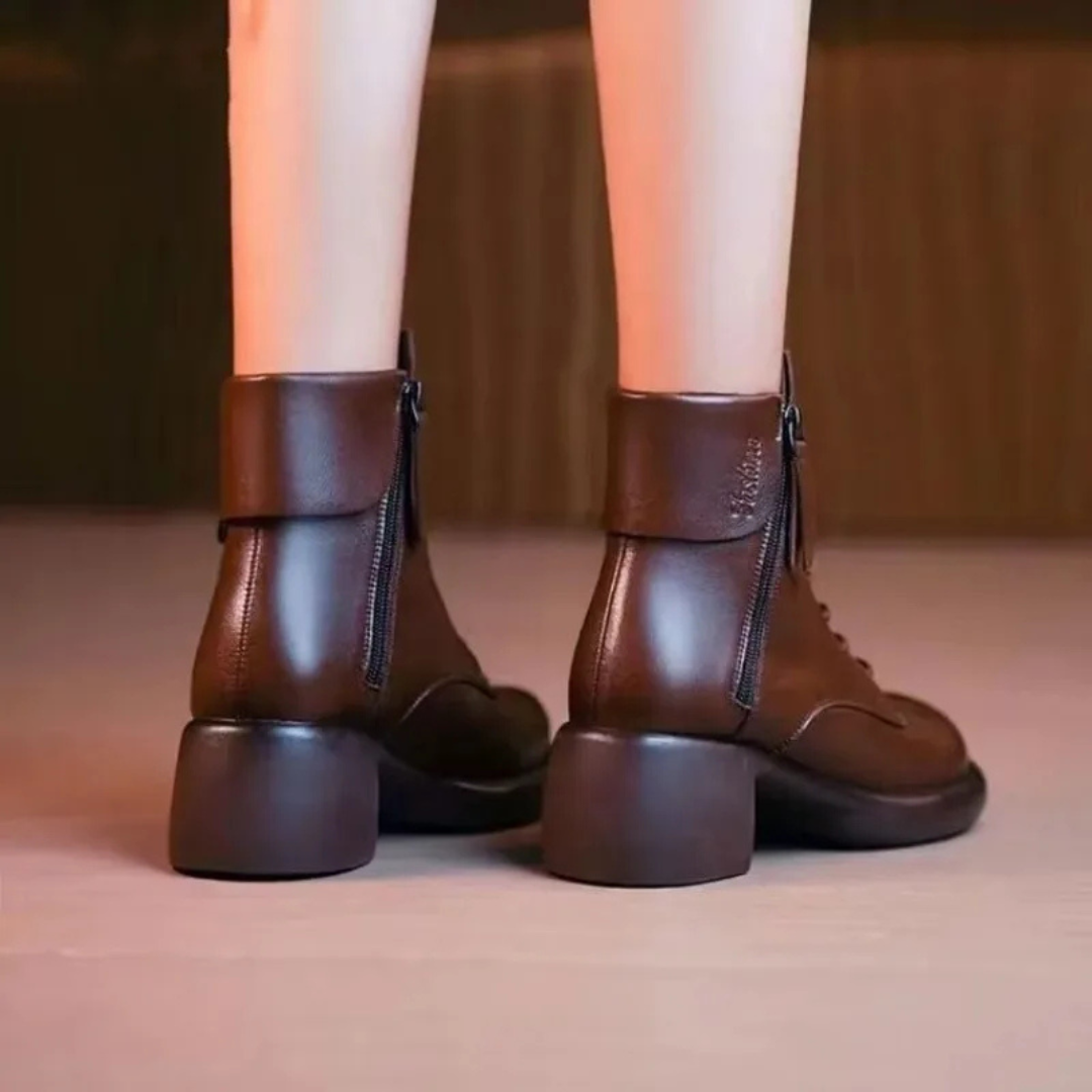 Botas de Couro com Fecho de Correr para Mulher