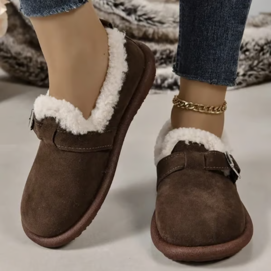 Sapatos Rasos de Pelúcia com Biqueira Redonda para Mulher