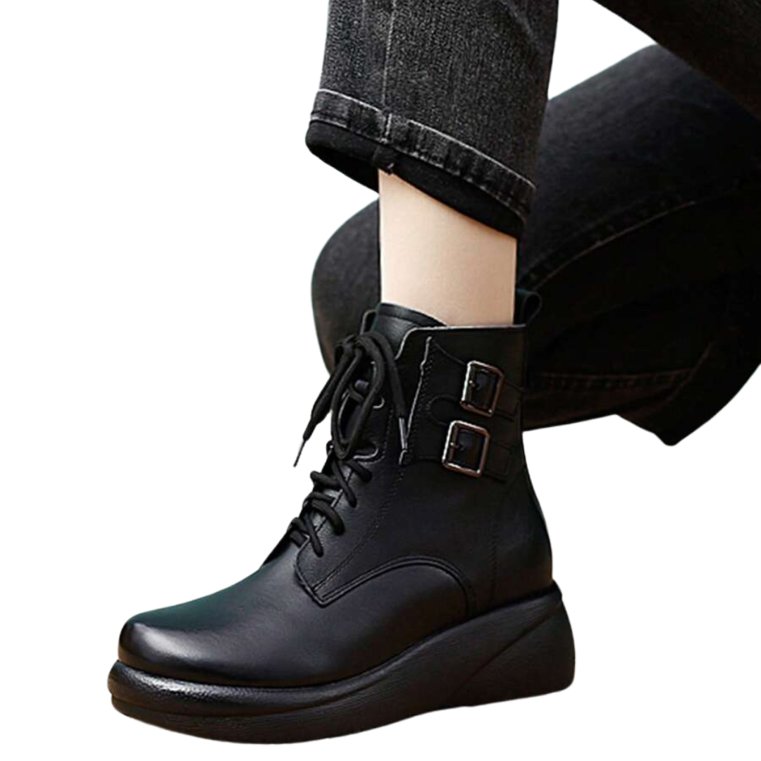 Botas de Cano Alto para Mulher em Couro Macio com Atacadores e Forro de Algodão