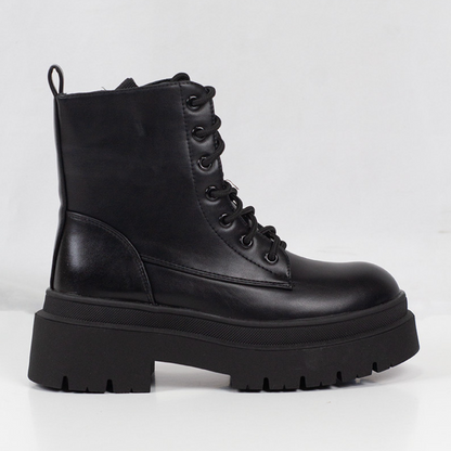 Botas de Couro com Sola Grossa e Fecho de Correr para Mulher