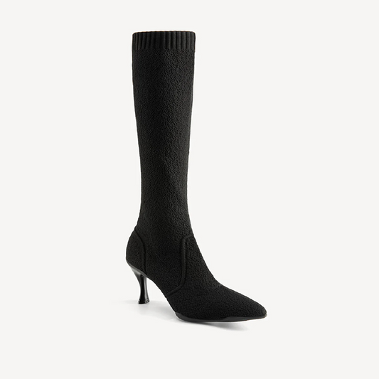 Botas Compridas Minimalistas com Ponta Pontiaguda e Salto para Mulher