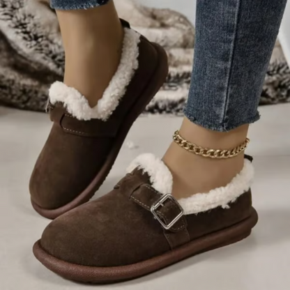 Sapatos Rasos de Pelúcia com Biqueira Redonda para Mulher